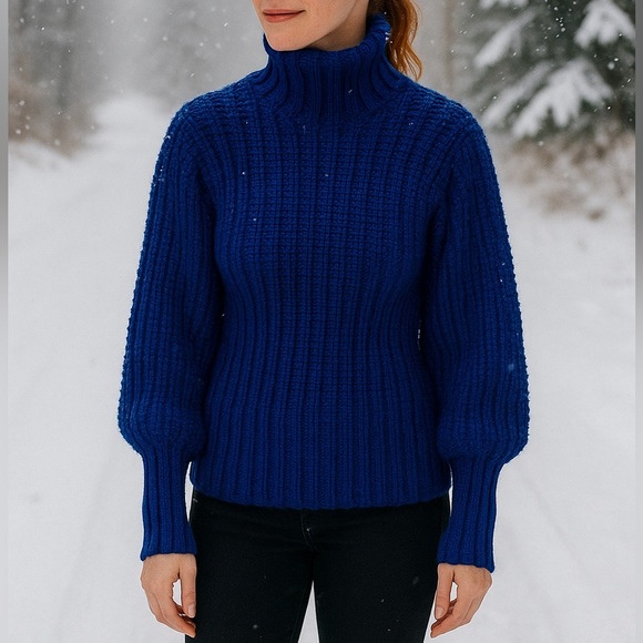 Vintage Hand Knit Acrylic Chunky Knit Sweater Size Large Casual Cozy Winter Ski - Picture 1 of 8